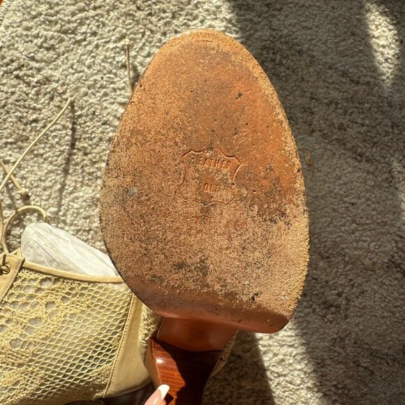 Stuart Weitzman beige lace-up platform booties with lace mesh overlay and leathe - Picture 8 of 8